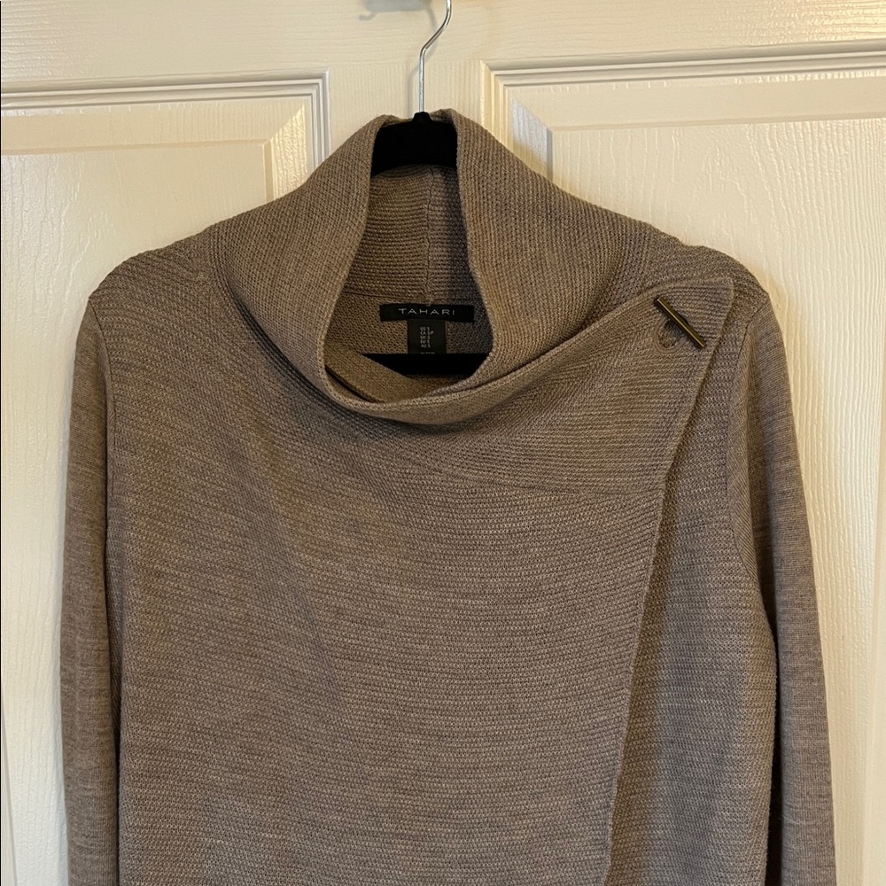Tahari Taupe Cowl Neck Wrap Sweater